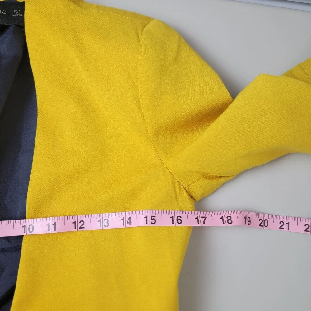 Zara Basic Blazer Women S Yellow Polyester Crop Zip Pocket Open Front LongSleeve